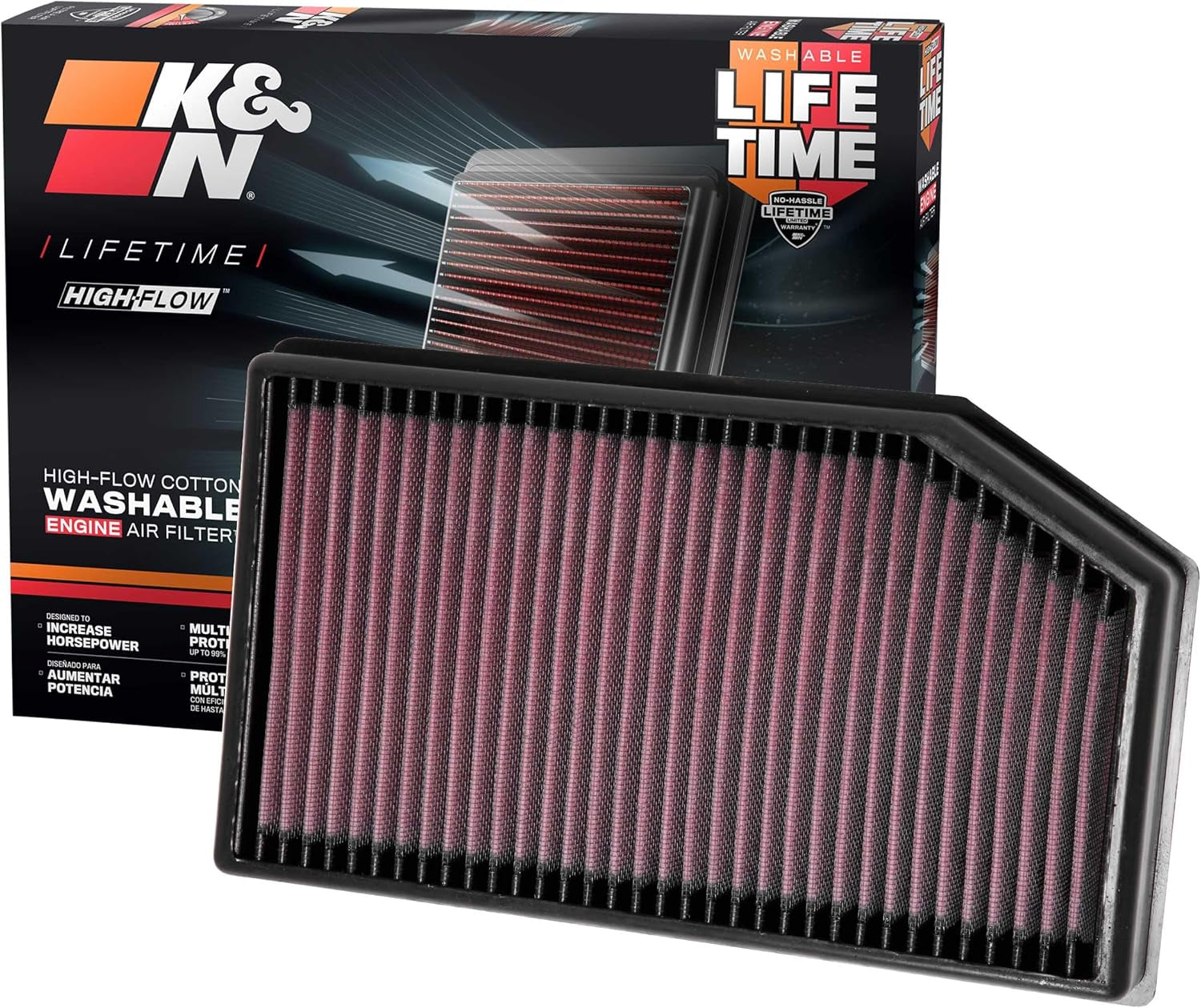 Engine Air Filter, Washable and Reusable: 2018-2020 Jeep Wrangler JL and Gladiator 33-5076, Multi