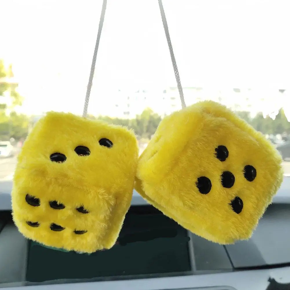 Fuzzy Plush Dice with Dots Retro Square Plush Hanging Mirror Fuzzy Dices for Pink Car Interior Ornament Decoration F3O7