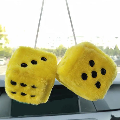 Fuzzy Plush Dice with Dots Retro Square Plush Hanging Mirror Fuzzy Dices for Pink Car Interior Ornament Decoration F3O7