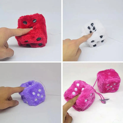 Fuzzy Plush Dice with Dots Retro Square Plush Hanging Mirror Fuzzy Dices for Pink Car Interior Ornament Decoration F3O7