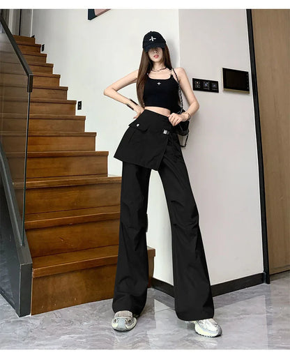 Korean Pantalon Femme High Waist Casual Irregular Y2k Wide Leg Pants for Women Straight Fashion Trousers 2024 New Bottoms