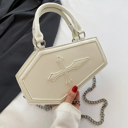 Women's Coffin Shaped Hobo Bag Halloween Chain Crossbody Bag PU Leather Top Handle Bag High Quality Handbags Fashion Sling Purse
