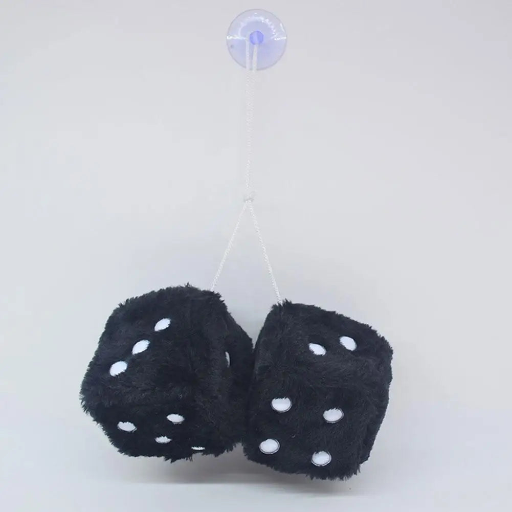 Fuzzy Plush Dice with Dots Retro Square Plush Hanging Mirror Fuzzy Dices for Pink Car Interior Ornament Decoration F3O7