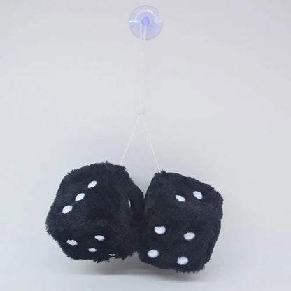 Fuzzy Plush Dice with Dots Retro Square Plush Hanging Mirror Fuzzy Dices for Pink Car Interior Ornament Decoration F3O7
