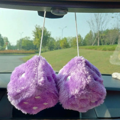 Fuzzy Plush Dice with Dots Retro Square Plush Hanging Mirror Fuzzy Dices for Pink Car Interior Ornament Decoration F3O7
