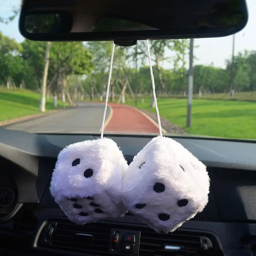 Fuzzy Plush Dice with Dots Retro Square Plush Hanging Mirror Fuzzy Dices for Pink Car Interior Ornament Decoration F3O7