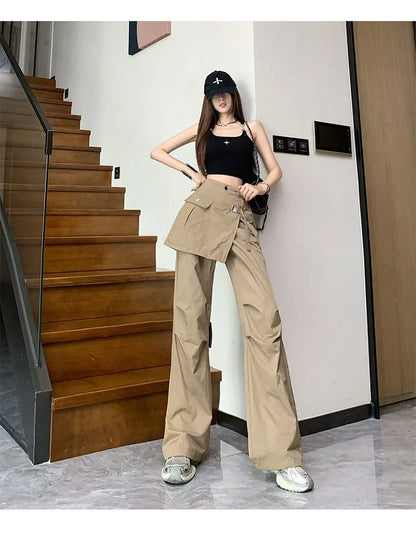 Korean Pantalon Femme High Waist Casual Irregular Y2k Wide Leg Pants for Women Straight Fashion Trousers 2024 New Bottoms