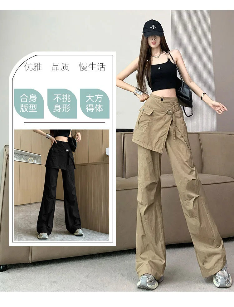Korean Pantalon Femme High Waist Casual Irregular Y2k Wide Leg Pants for Women Straight Fashion Trousers 2024 New Bottoms