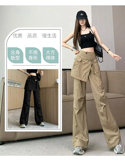 Korean Pantalon Femme High Waist Casual Irregular Y2k Wide Leg Pants for Women Straight Fashion Trousers 2024 New Bottoms