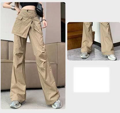 Korean Pantalon Femme High Waist Casual Irregular Y2k Wide Leg Pants for Women Straight Fashion Trousers 2024 New Bottoms