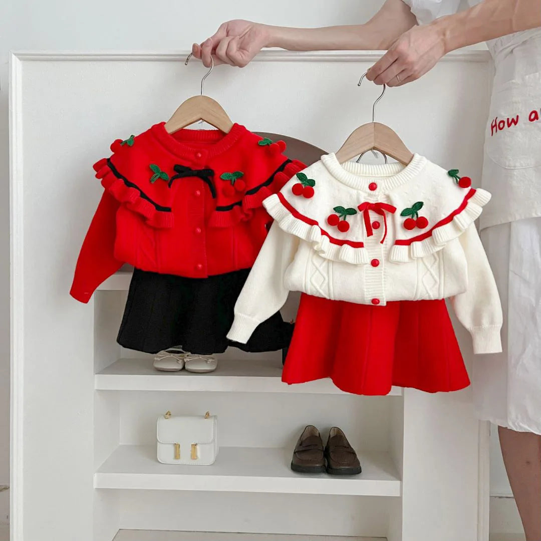 Girls' flying sleeve long sleeve knitted sweater set autumn and winter new girls' two piece dress baby birthday party suit