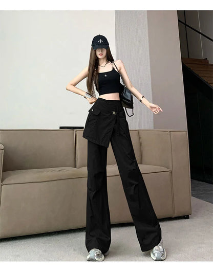Korean Pantalon Femme High Waist Casual Irregular Y2k Wide Leg Pants for Women Straight Fashion Trousers 2024 New Bottoms
