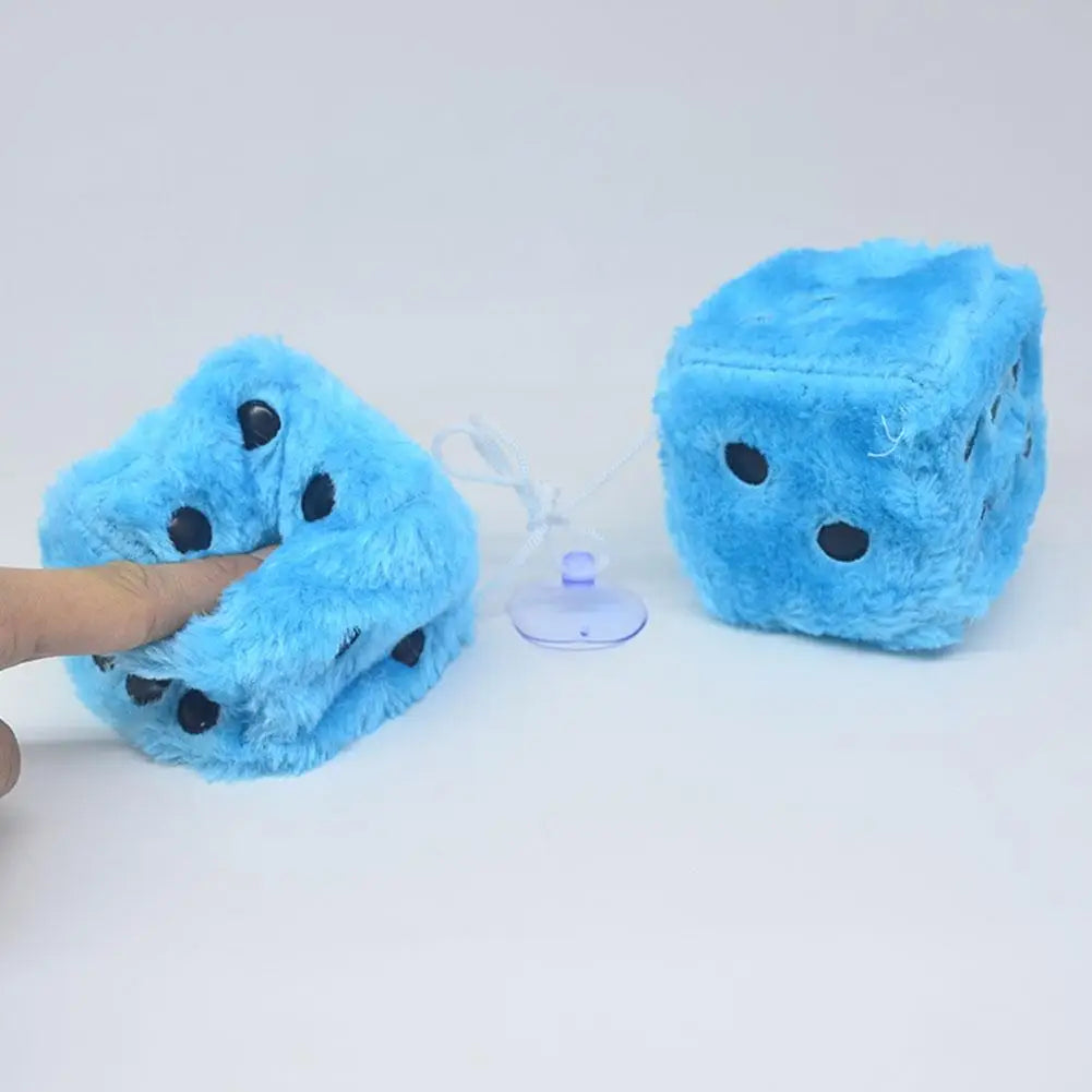 Fuzzy Plush Dice with Dots Retro Square Plush Hanging Mirror Fuzzy Dices for Pink Car Interior Ornament Decoration F3O7