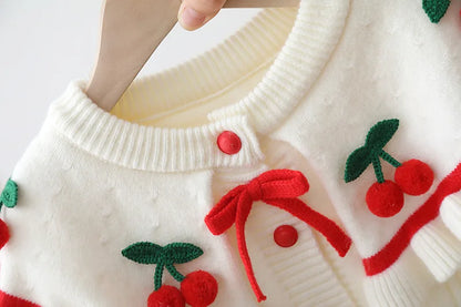 Girls' flying sleeve long sleeve knitted sweater set autumn and winter new girls' two piece dress baby birthday party suit