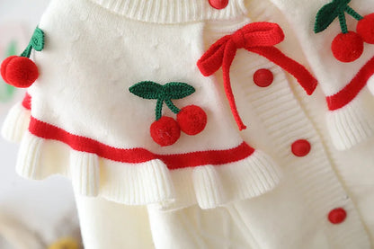 Girls' flying sleeve long sleeve knitted sweater set autumn and winter new girls' two piece dress baby birthday party suit