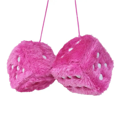 Fuzzy Plush Dice with Dots Retro Square Plush Hanging Mirror Fuzzy Dices for Pink Car Interior Ornament Decoration F3O7