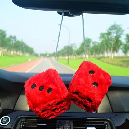 Fuzzy Plush Dice with Dots Retro Square Plush Hanging Mirror Fuzzy Dices for Pink Car Interior Ornament Decoration F3O7