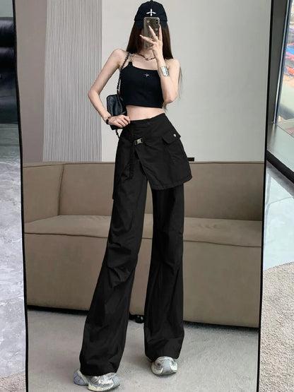 Korean Pantalon Femme High Waist Casual Irregular Y2k Wide Leg Pants for Women Straight Fashion Trousers 2024 New Bottoms