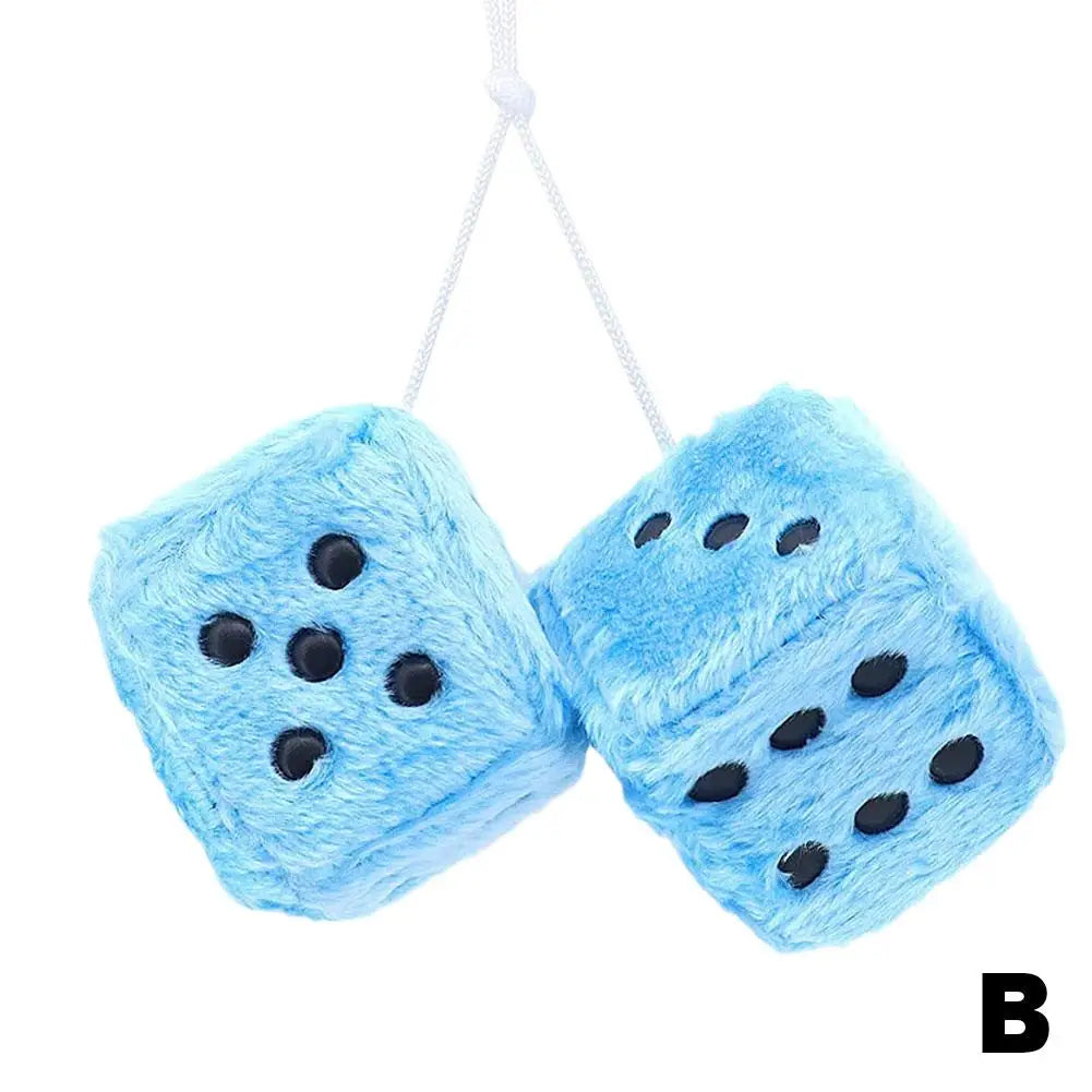Fuzzy Plush Dice with Dots Retro Square Plush Hanging Mirror Fuzzy Dices for Pink Car Interior Ornament Decoration F3O7