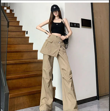 Korean Pantalon Femme High Waist Casual Irregular Y2k Wide Leg Pants for Women Straight Fashion Trousers 2024 New Bottoms