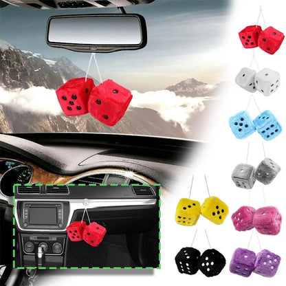 Fuzzy Plush Dice with Dots Retro Square Plush Hanging Mirror Fuzzy Dices for Pink Car Interior Ornament Decoration F3O7