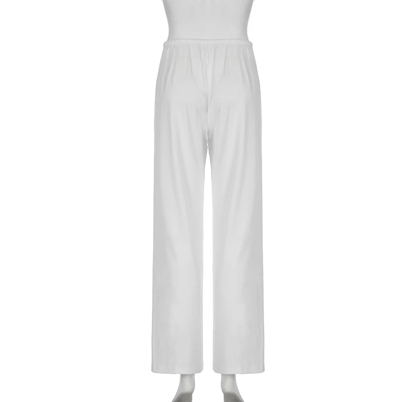 Beachy Wide-Leg Pants Soft Flowy Solid Color Women's Trousers Elastic Waist Casual Boho Chic Everyday Lounge Pants Woman Trendy