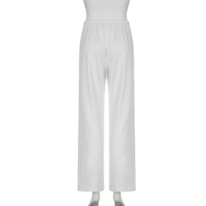 Beachy Wide-Leg Pants Soft Flowy Solid Color Women's Trousers Elastic Waist Casual Boho Chic Everyday Lounge Pants Woman Trendy