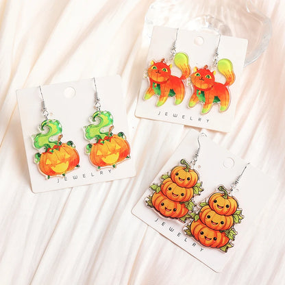 1Pair Fashion Halloween Creative Acrylic Stacked Pumpkin Cats Dangle Earrings For Women Birthday Festival Gift Lovely Jewelry