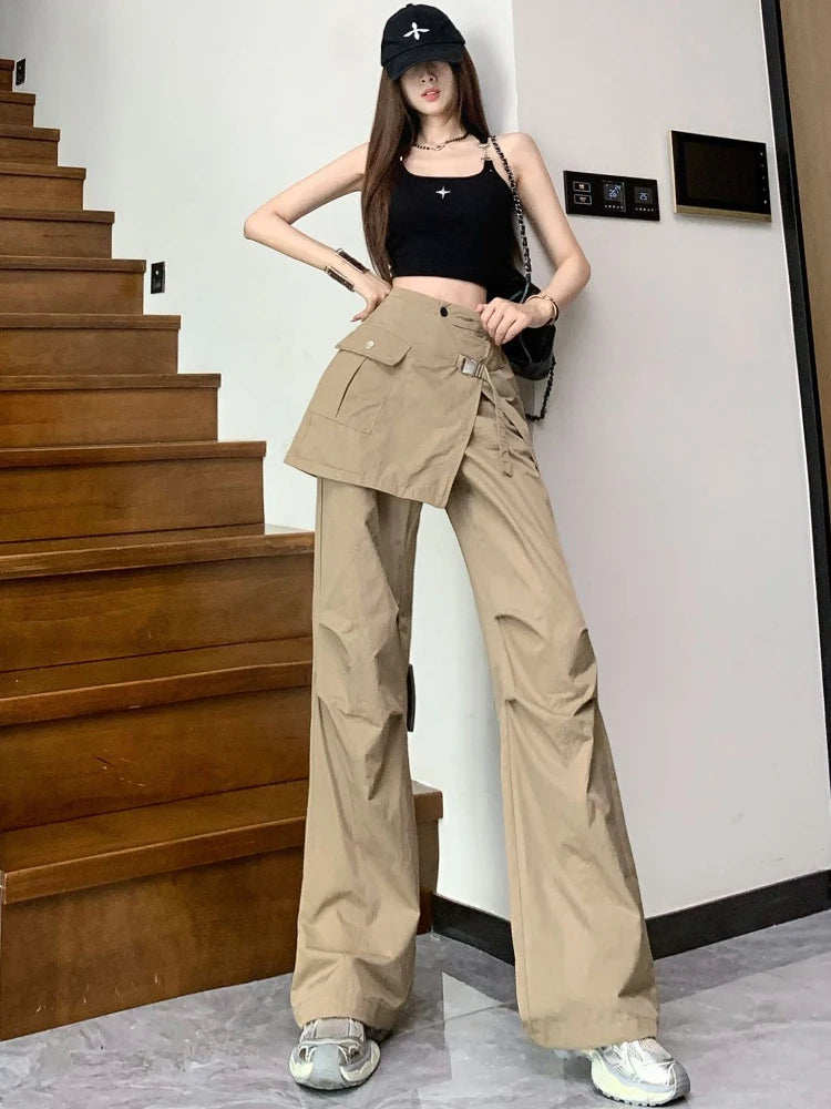Korean Pantalon Femme High Waist Casual Irregular Y2k Wide Leg Pants for Women Straight Fashion Trousers 2024 New Bottoms