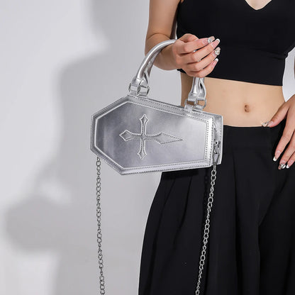 Women's Coffin Shaped Hobo Bag Halloween Chain Crossbody Bag PU Leather Top Handle Bag High Quality Handbags Fashion Sling Purse