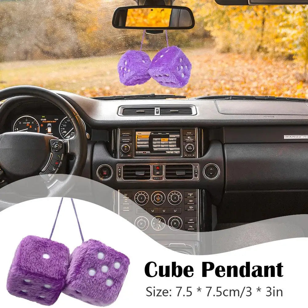 Fuzzy Plush Dice with Dots Retro Square Plush Hanging Mirror Fuzzy Dices for Pink Car Interior Ornament Decoration F3O7