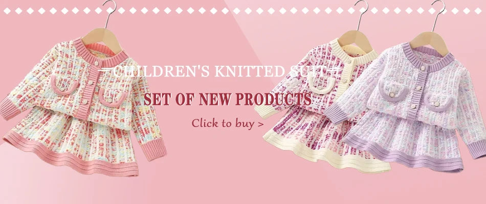 Girls' flying sleeve long sleeve knitted sweater set autumn and winter new girls' two piece dress baby birthday party suit