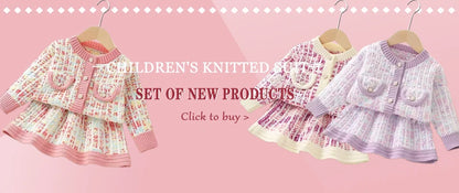 Girls' flying sleeve long sleeve knitted sweater set autumn and winter new girls' two piece dress baby birthday party suit