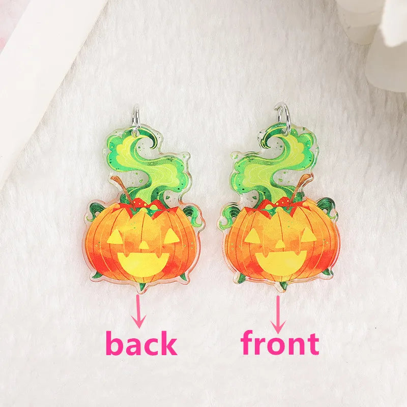 1Pair Fashion Halloween Creative Acrylic Stacked Pumpkin Cats Dangle Earrings For Women Birthday Festival Gift Lovely Jewelry