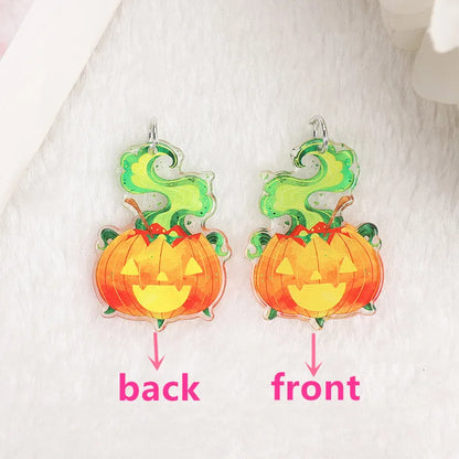 1Pair Fashion Halloween Creative Acrylic Stacked Pumpkin Cats Dangle Earrings For Women Birthday Festival Gift Lovely Jewelry