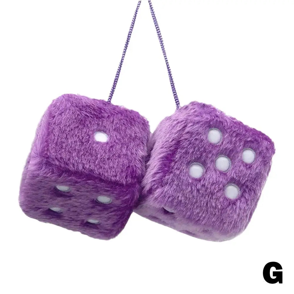 Fuzzy Plush Dice with Dots Retro Square Plush Hanging Mirror Fuzzy Dices for Pink Car Interior Ornament Decoration F3O7