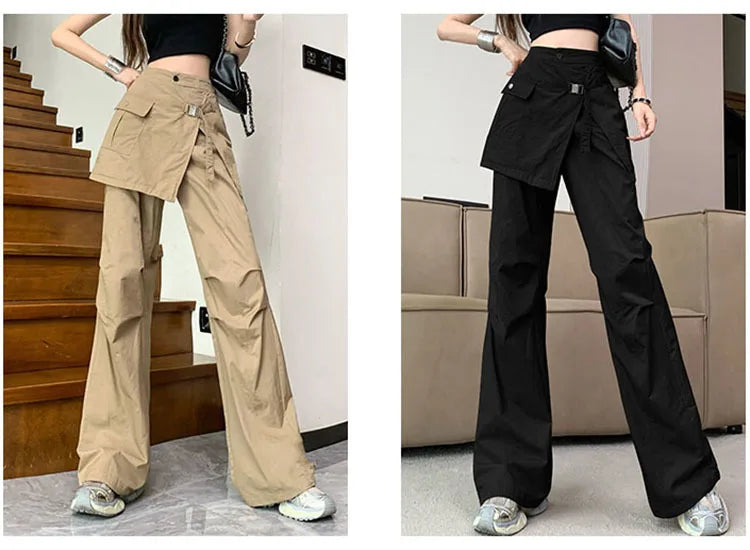Korean Pantalon Femme High Waist Casual Irregular Y2k Wide Leg Pants for Women Straight Fashion Trousers 2024 New Bottoms