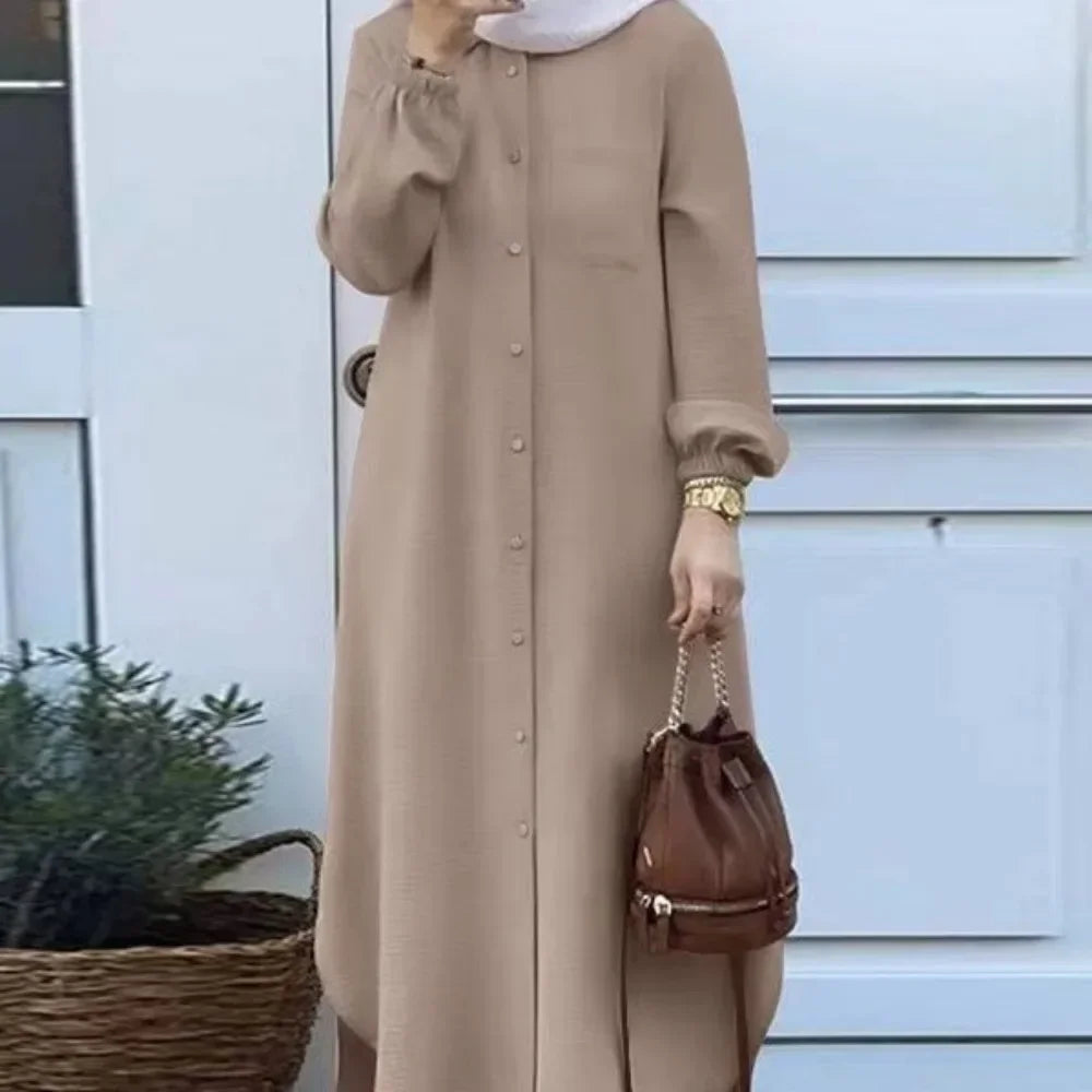 Fashionable Muslim Women's Floral Print Two-Piece Set Long Shirt Wide Leg Pants Spring Autumn Vintage Clothing Ensemble
