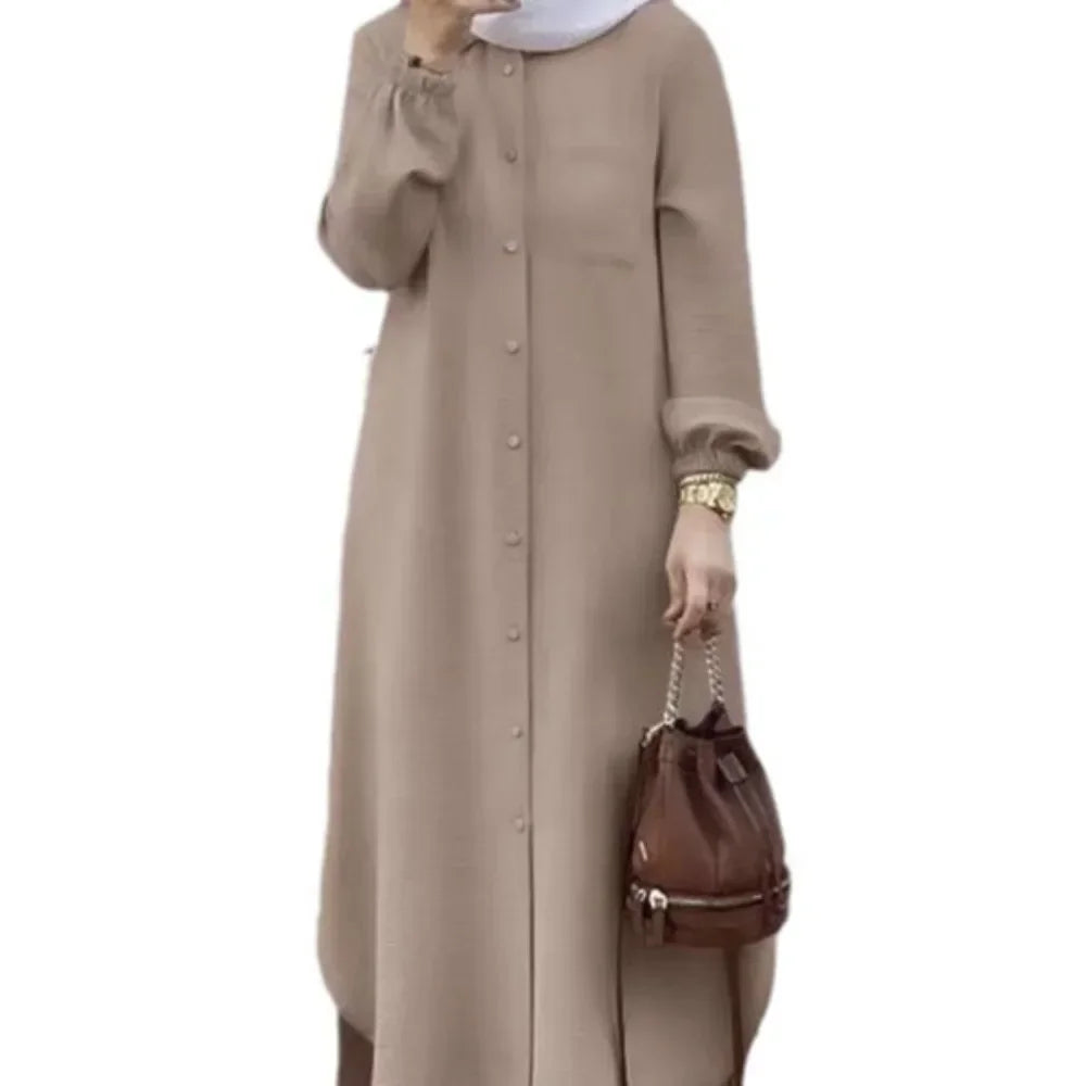 Fashionable Muslim Women's Floral Print Two-Piece Set Long Shirt Wide Leg Pants Spring Autumn Vintage Clothing Ensemble
