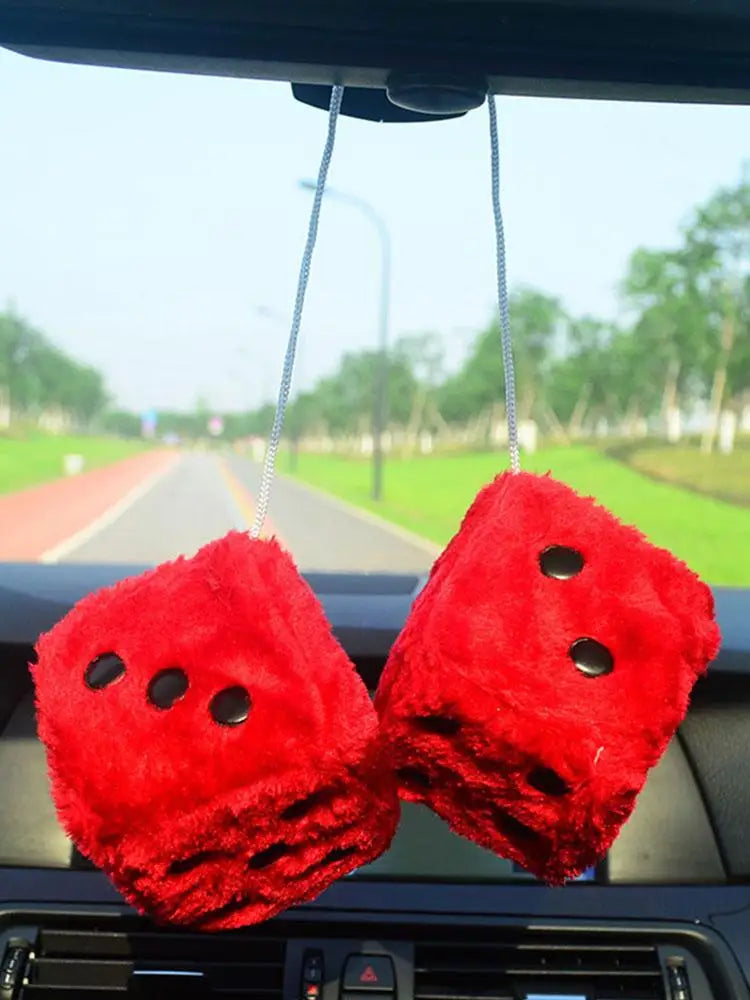 Fuzzy Plush Dice with Dots Retro Square Plush Hanging Mirror Fuzzy Dices for Pink Car Interior Ornament Decoration F3O7