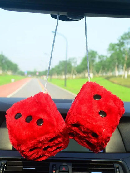 Fuzzy Plush Dice with Dots Retro Square Plush Hanging Mirror Fuzzy Dices for Pink Car Interior Ornament Decoration F3O7