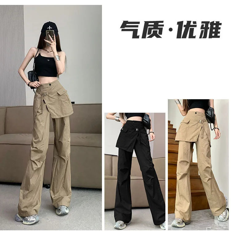 Korean Pantalon Femme High Waist Casual Irregular Y2k Wide Leg Pants for Women Straight Fashion Trousers 2024 New Bottoms