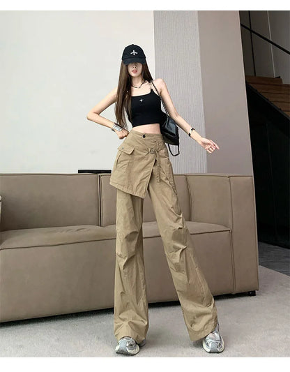 Korean Pantalon Femme High Waist Casual Irregular Y2k Wide Leg Pants for Women Straight Fashion Trousers 2024 New Bottoms