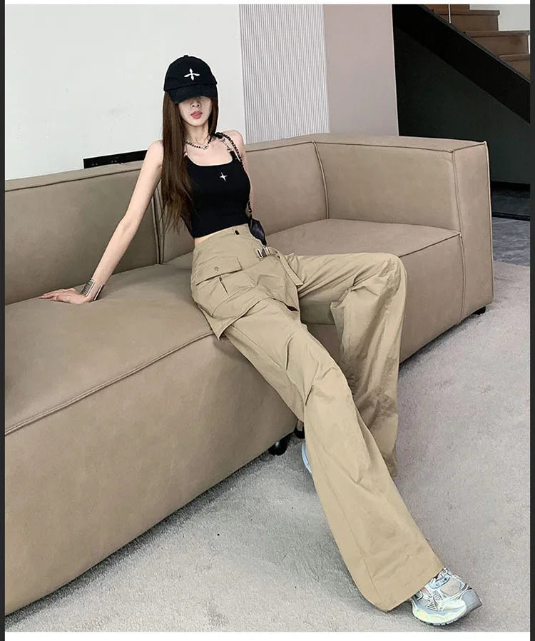 Korean Pantalon Femme High Waist Casual Irregular Y2k Wide Leg Pants for Women Straight Fashion Trousers 2024 New Bottoms