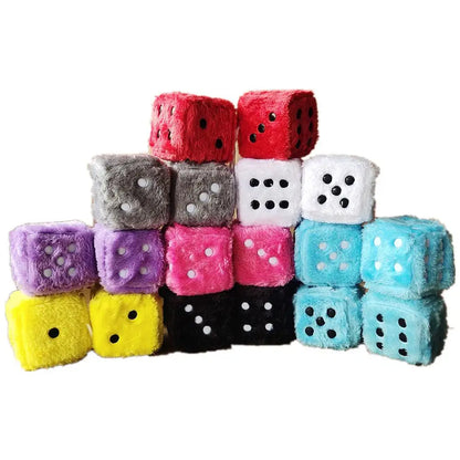 Fuzzy Plush Dice with Dots Retro Square Plush Hanging Mirror Fuzzy Dices for Pink Car Interior Ornament Decoration F3O7