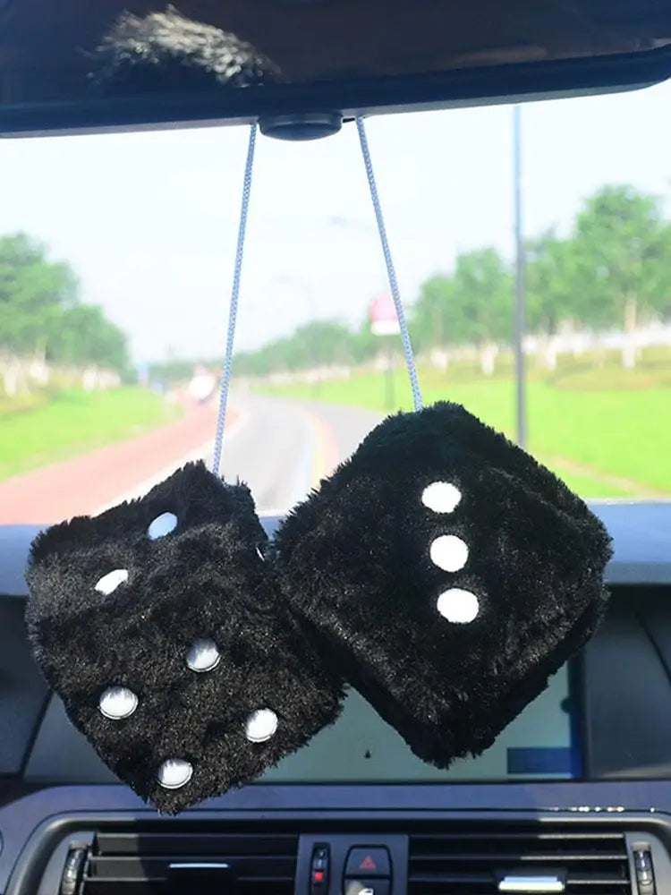 Fuzzy Plush Dice with Dots Retro Square Plush Hanging Mirror Fuzzy Dices for Pink Car Interior Ornament Decoration F3O7
