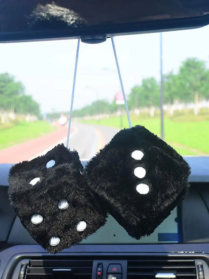 Fuzzy Plush Dice with Dots Retro Square Plush Hanging Mirror Fuzzy Dices for Pink Car Interior Ornament Decoration F3O7