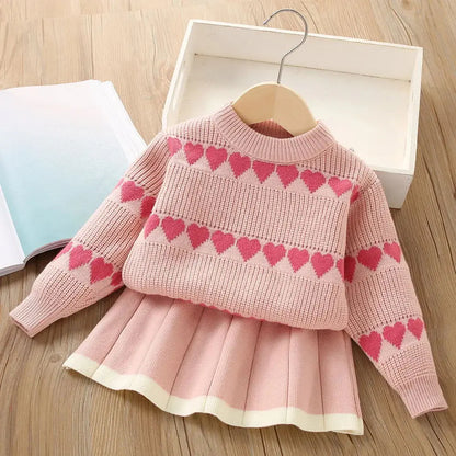 Girls' flying sleeve long sleeve knitted sweater set autumn and winter new girls' two piece dress baby birthday party suit