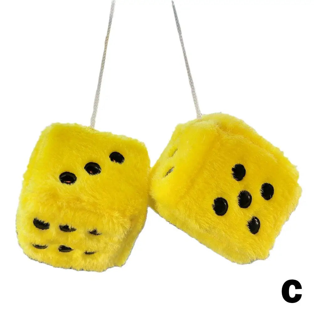 Fuzzy Plush Dice with Dots Retro Square Plush Hanging Mirror Fuzzy Dices for Pink Car Interior Ornament Decoration F3O7