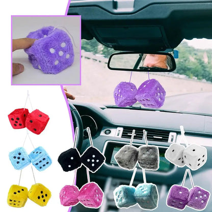 Fuzzy Plush Dice with Dots Retro Square Plush Hanging Mirror Fuzzy Dices for Pink Car Interior Ornament Decoration F3O7